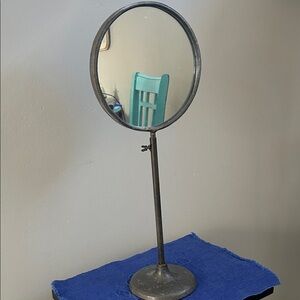 Antique Barbers Standing Adjustable Mirror 30” tall Solid Pewter